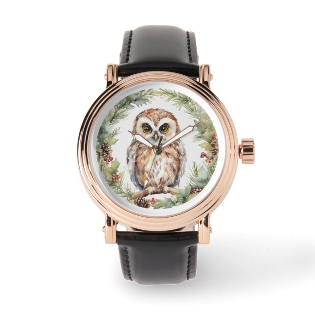 Montre christmas owl illustration owl wall art holiday  (Recto)