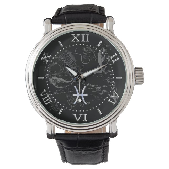 Montre Chrome comme Pisces Zodiac Sign Hevelius Dial (devant)