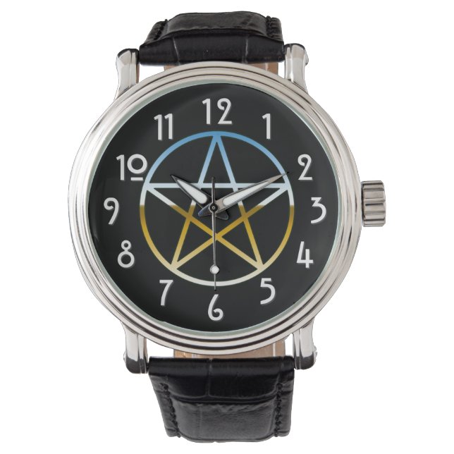 Montre Chrome Pentacle sur noir (devant)