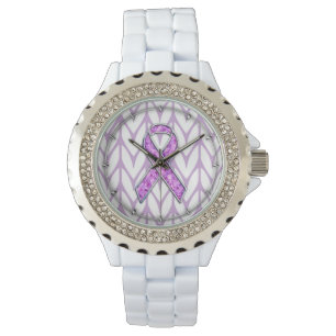 Montre Chrome style Crystal Pink Ribbon Awareness Knit