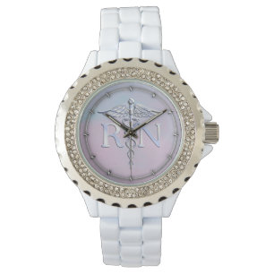 Montre Chrome Style RN Caduceus Médicale Mère Pearl Look