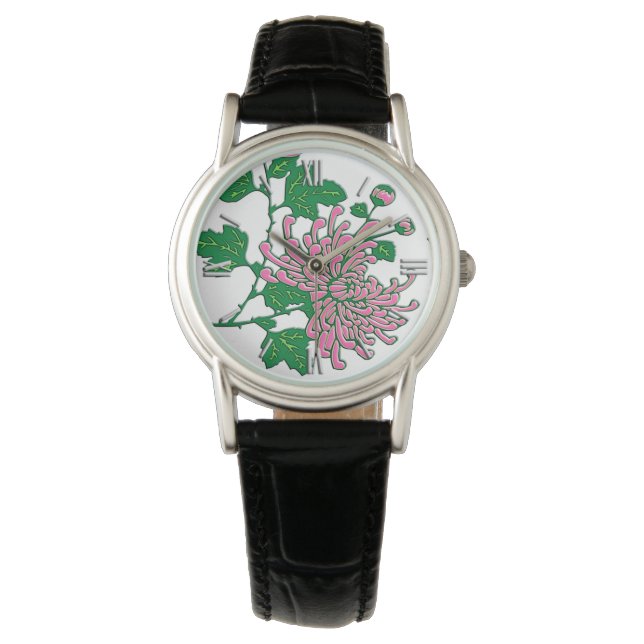 Montre Chrysanthèmes d'araignée chinois - rose doux (devant)