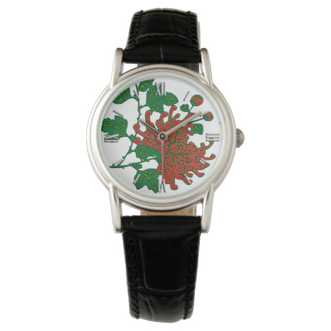 Montre Chrysanthèmes d'araignée chinois - rouge profond (devant)