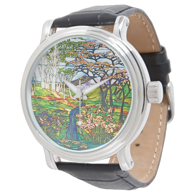 Montre Chute d'eau Iris Birch Tiffany Fenêtre en verre te (Incliné)