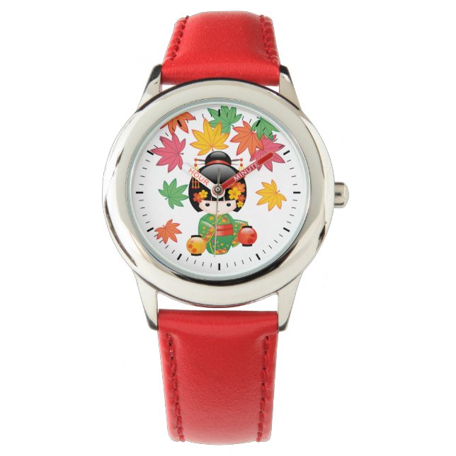 Montre Chute Poupée Kokeshi - Green Kimono Geisha Girl (devant)