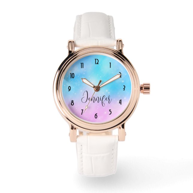 Montre Ciel dégradé rose et bleu pastel (Recto)