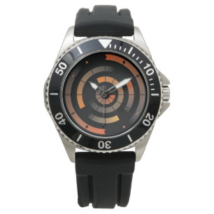 Montre circulaire orange de radar de motif