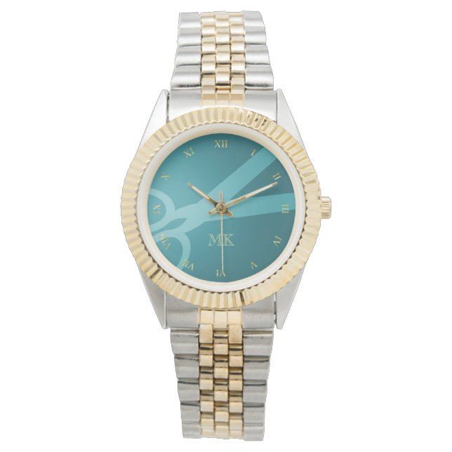 Montre Ciseaux et monogramme turquoises (devant)