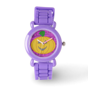 Montre Citrouille moderne sur violet géométrique