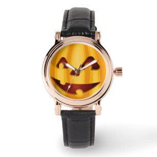 Montre Citrouille sculpté souriant design Halloween