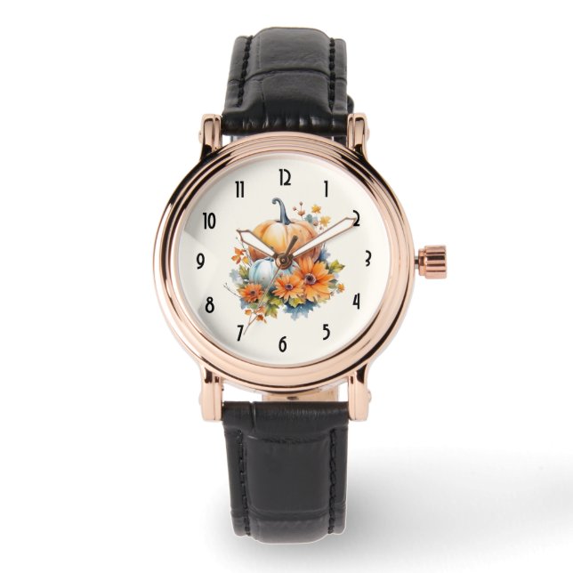 Montre Citrouilles d'automne avec Fleurs et Foliage (Recto)
