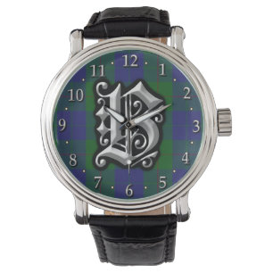 Montre Clan Barclay Lettre B Monogramme Chasse Tartan