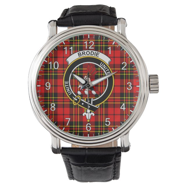 Montre Clan classique sans temps Brodie Rouge Tartan Badg (devant)