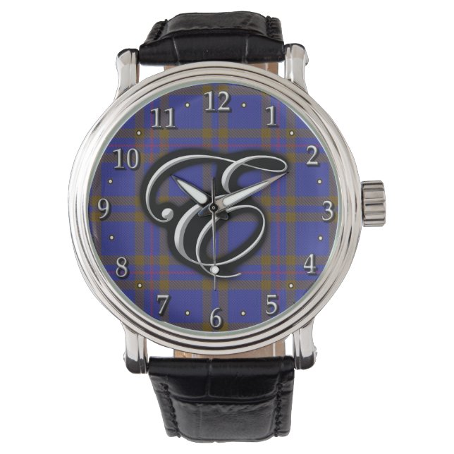 Montre Clan Elliott Letter E Monogram Tartan (devant)