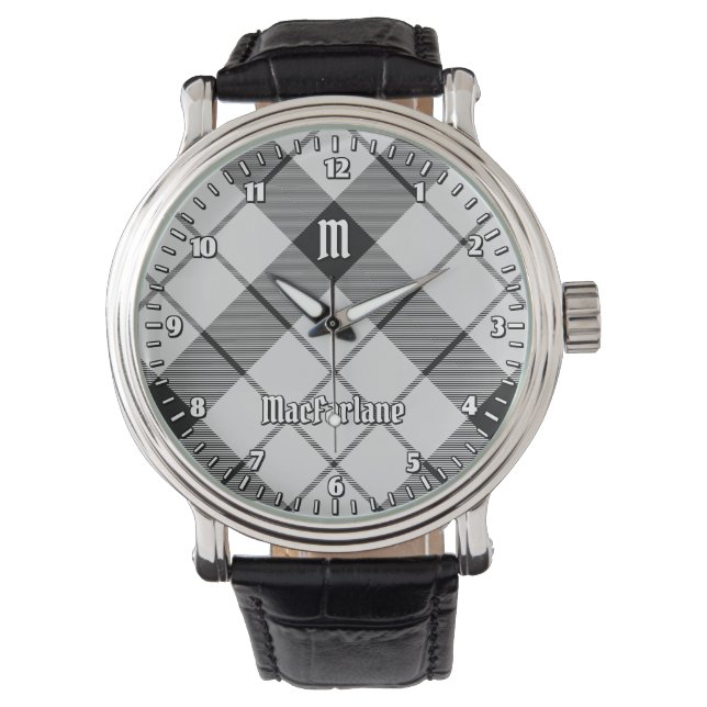 Montre Clan MacFarlane Tartan noir et blanc (devant)