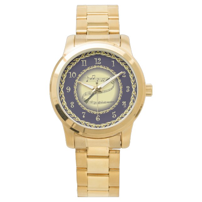 Montre Clarinet ~ Scroll musical ~ Gold/Navy Blue ~ Watch (devant)