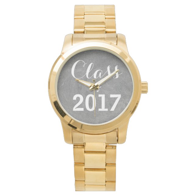 Montre Classe de 2017 Noir Blanc Chalkboard Typographie (devant)