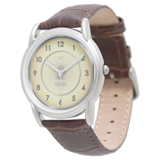Montre Classic Elegant Warm Gold Face Brown Leather Strap (Incliné)