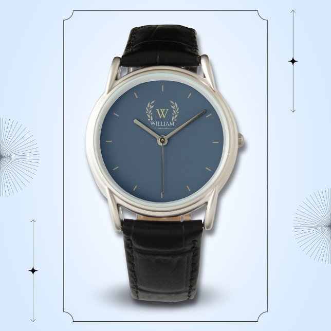 Montre Classic Laurel Wreath Navy Blue Gold Monogramme (Créateur téléchargé)