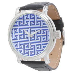 Montre Clé Méandre Grecque Carré Motif H Bleu