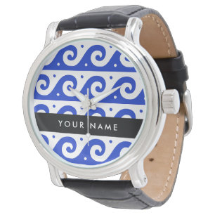 Montre Clé Méandre Grecque, Clé Vague, Bleu, Votre Nom