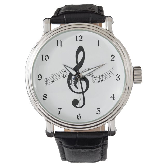Montre Clé Treble avec notes de musique en noir et blanc (devant)