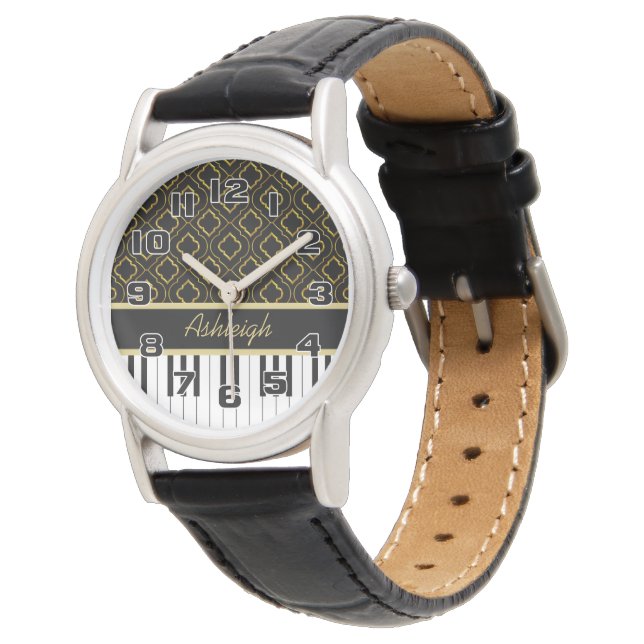 Montre Clés de piano élégantes avec Quatrefoil d'or sur n (Incliné)