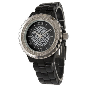 Montre Clic magique de cadran de rayures de zèbre pour