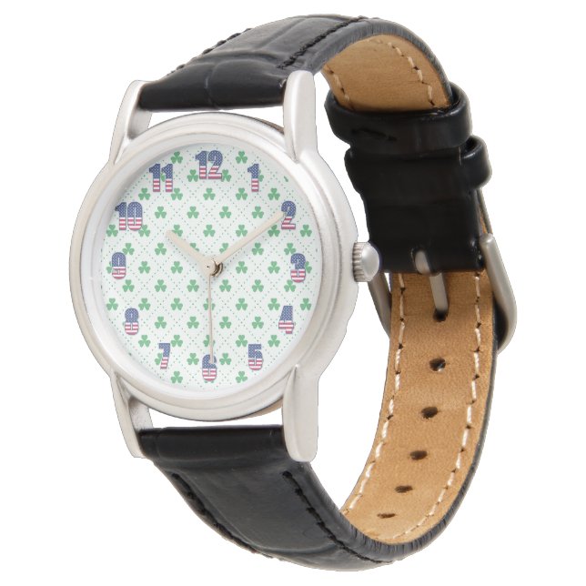 Montre Clover Pattern Black Leather Watch with Classic Lo (Incliné)