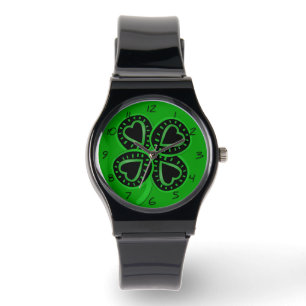Montre Clover vert noir avec coeur B St Patrick's Watch