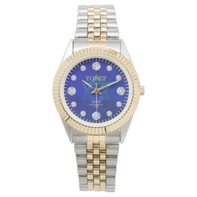 Montre Cobalt Blue Star of David Diamond Dial Nom personn (devant)