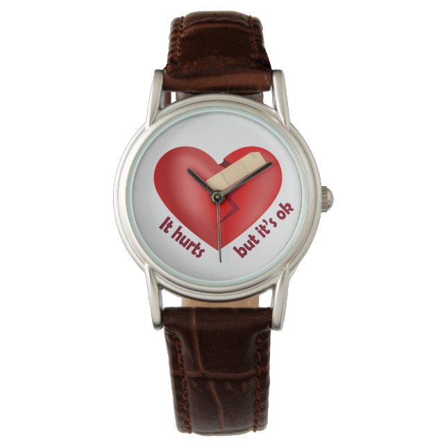 Montre Cœur brisé guéri avec patch et citation de vie (devant)