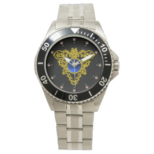 Montre COEUR CELTIQUE d'OR AVEC le SAPHIR BLEU, noir