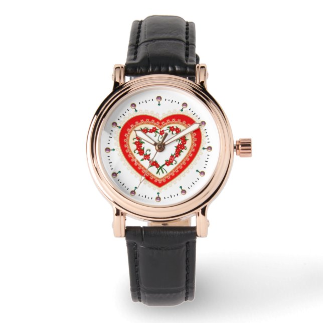 MONTRE COEUR DE LACE AVEC FLEURS ROUGES (Recto)