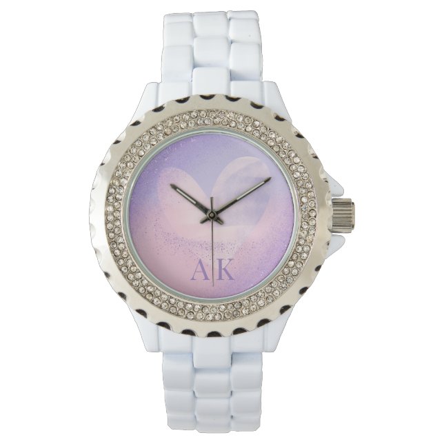 Montre Cœur dégradé rose violet Monogramme (devant)