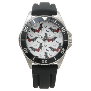 Montre Coeur d'Halloween avec ailes de chauve-souris noir