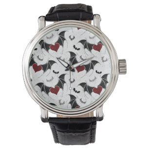 Montre Coeur d'Halloween avec ailes de chauve-souris noir