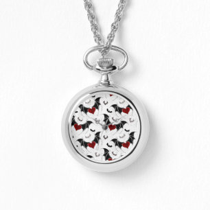 Montre Coeur d'Halloween avec ailes de chauve-souris noir