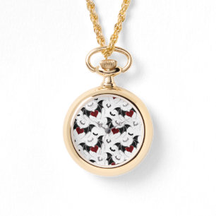 Montre Coeur d'Halloween avec ailes de chauve-souris noir