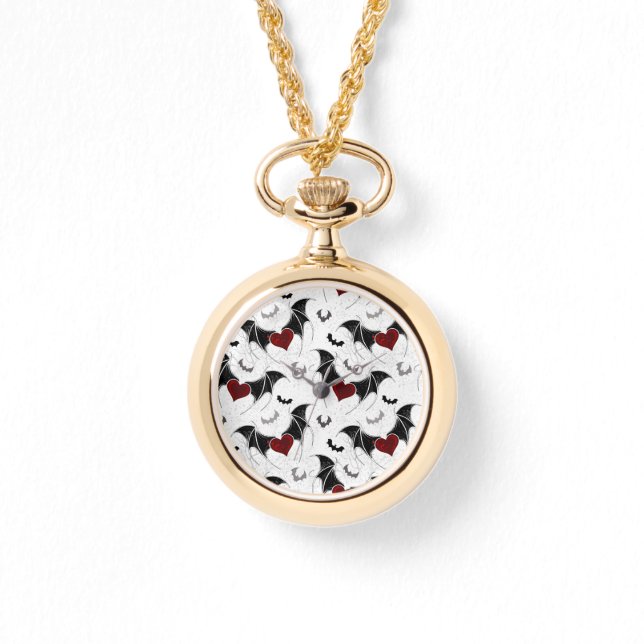 Montre Coeur d'Halloween avec ailes de chauve-souris noir (Recto)