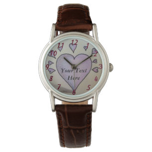Montre coeur et petit coeur violet peinture romantique