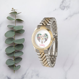 Montre Coeur personnalisé avec Empreintes de pattes et ph