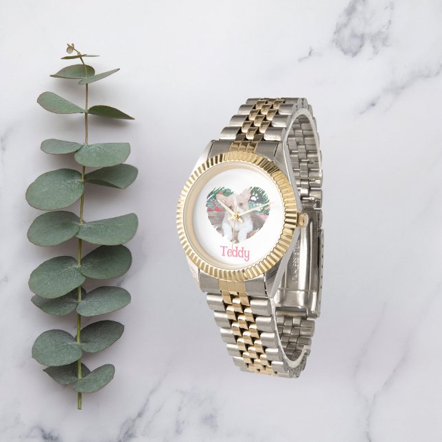 Montre Coeur personnalisé avec Empreintes de pattes et ph (Créateur téléchargé)