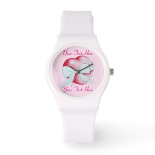 Montre coeur rouge attaché avec arc blanc romantique
