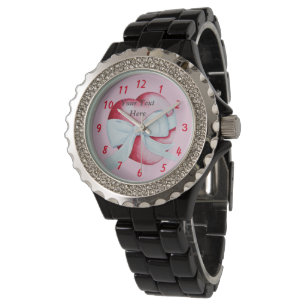 Montre coeur rouge avec arc blanc design d'art original