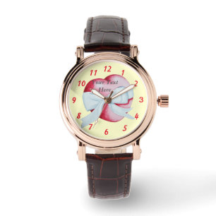 Montre coeur rouge romantique noué avec un arc blanc