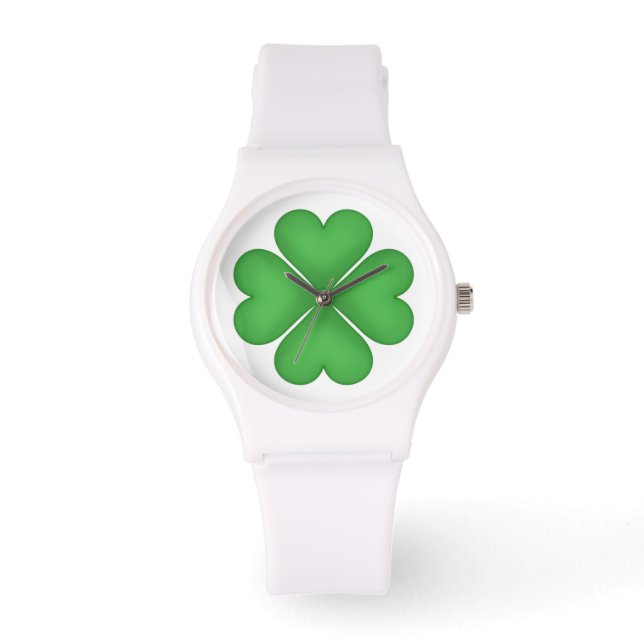 Montre Coeur Shamrock vert en forme de Lucky Quatre feuil (Recto)