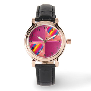 Montre Coeurs arc-en-ciel