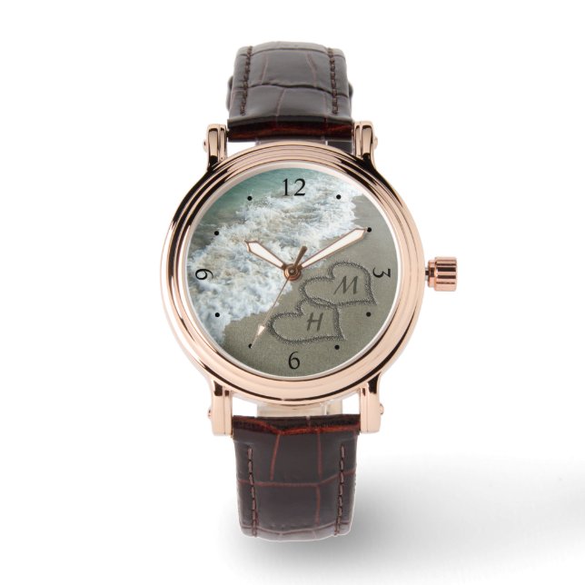 Montre Coeurs bloqués sur le sable de plage (Recto)