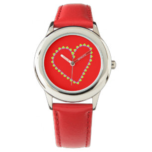 Montre Coeurs en forme de coeur sur rouge